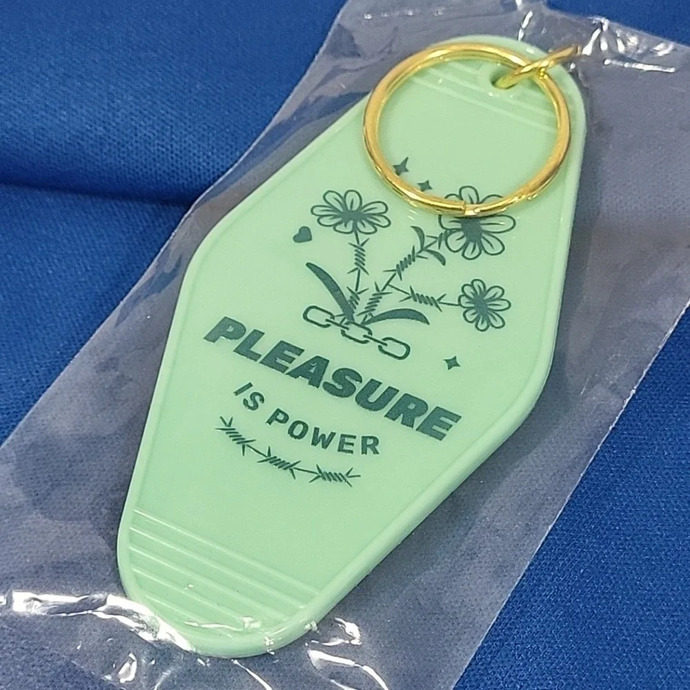 Pleasure Is‎ Power Retro Motel Key Tag Keychain Light Blue Advertising Sealed